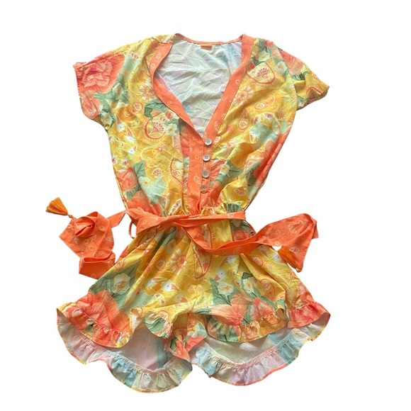 Agua  Bendita Floral  print V neck Romper - Picture 3 of 13